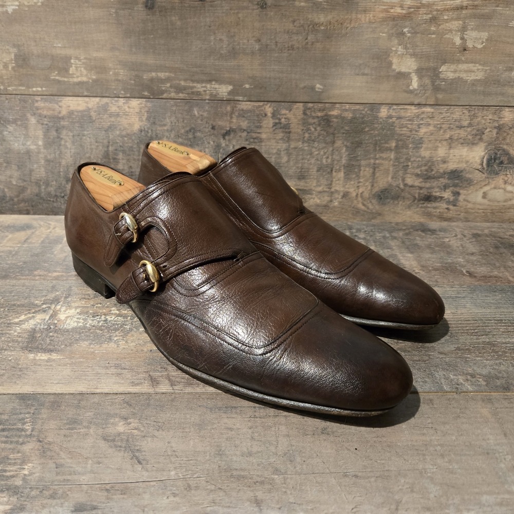 Vintage Gucci Brown Leather Double Monk Strap Oxford Shoes Men ● 10 D